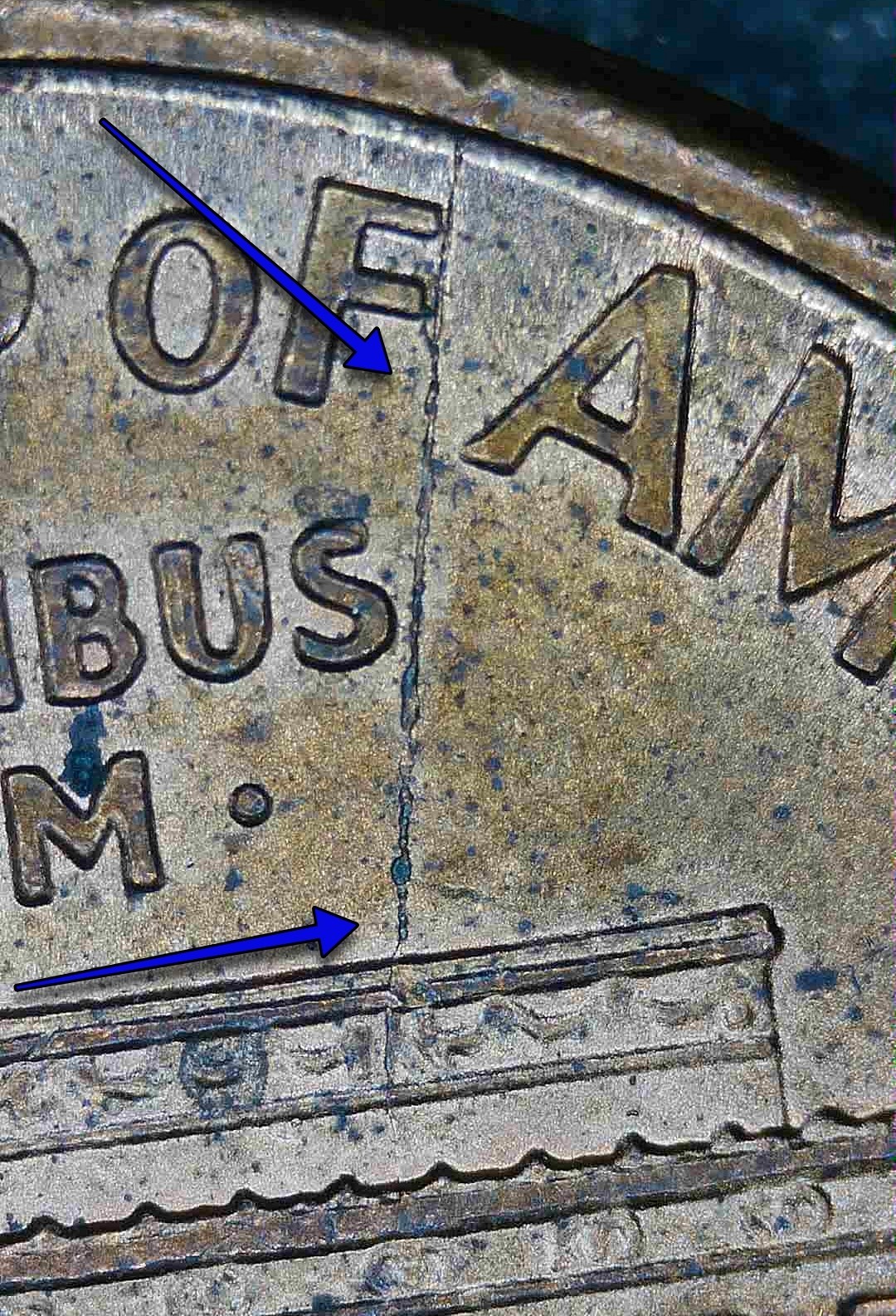 Die Crack Error - 2000 Lincoln Cent Penny - Runs From Rim Into Building