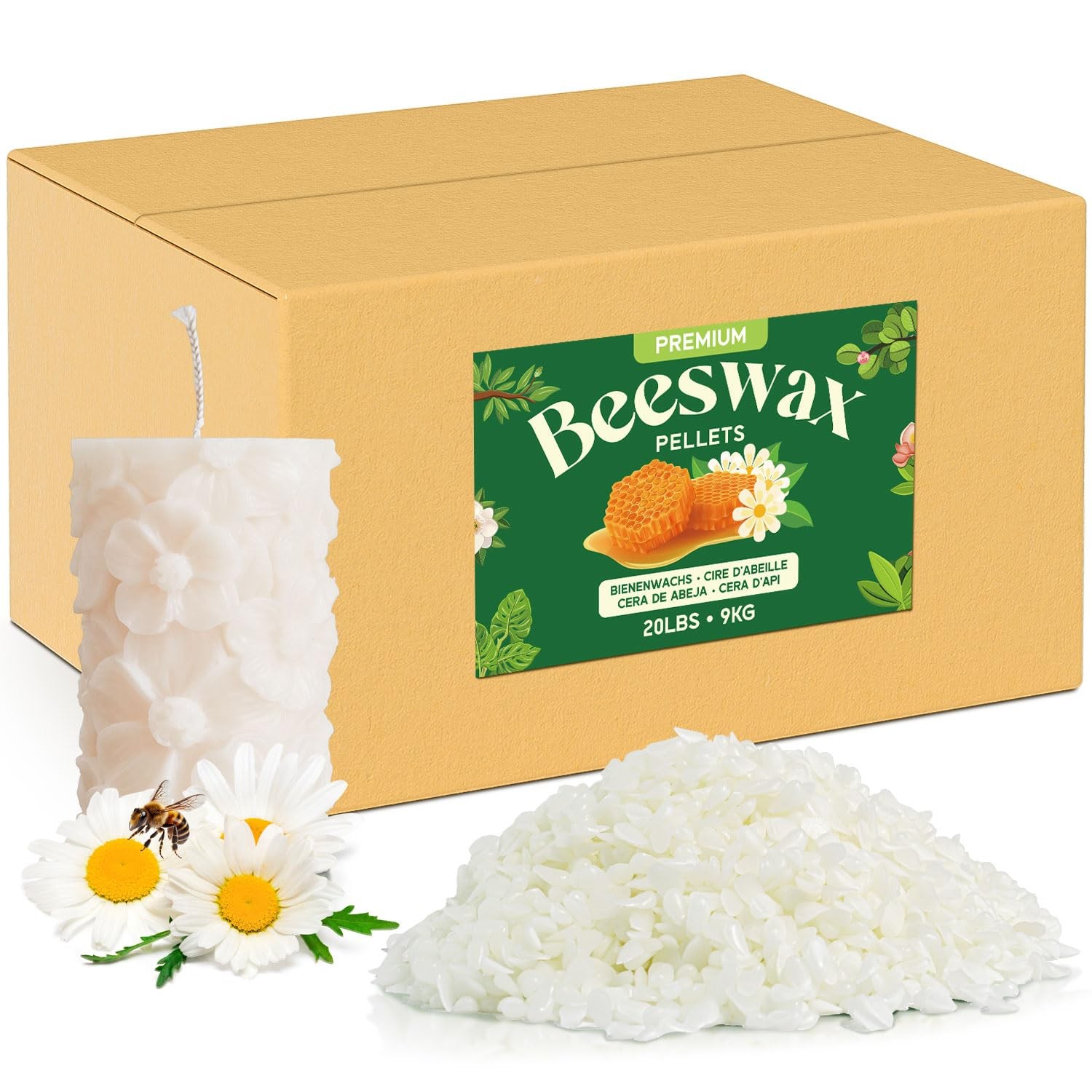 Beeswax Pellets 20LB Pure Natural for Candle Making DIY Skin Care White NORVENCE