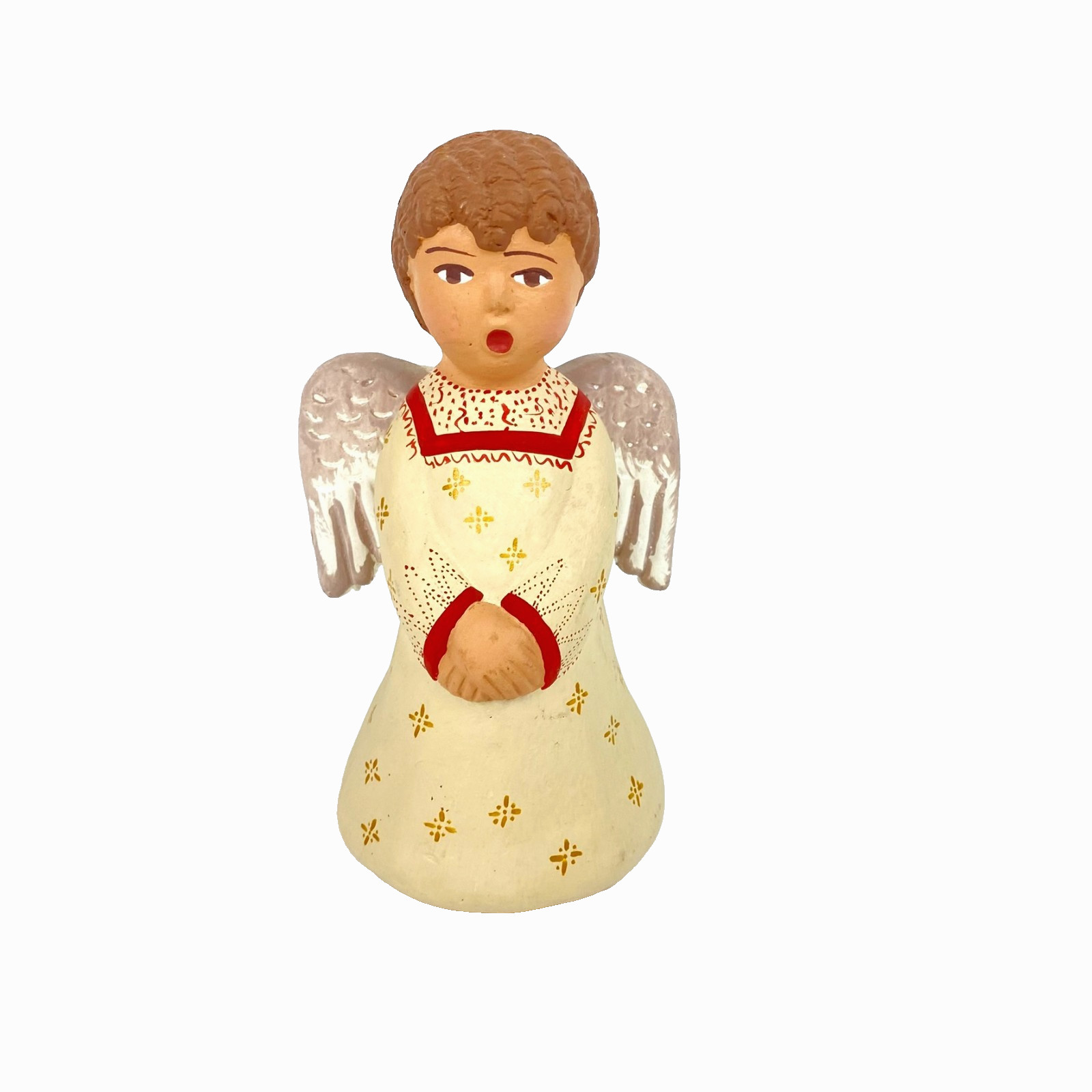 Angel w Wings Candle Holder Peru Handmade Handpainted Terracotta Clay 7.5"