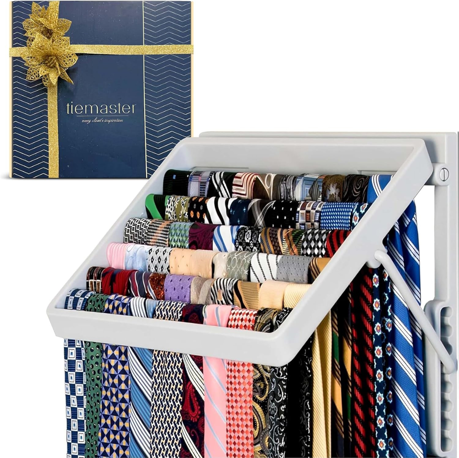 Tie Rack and Scarf Organizer, Battery-Free Design, Holds 60 Ties and Scarves wit