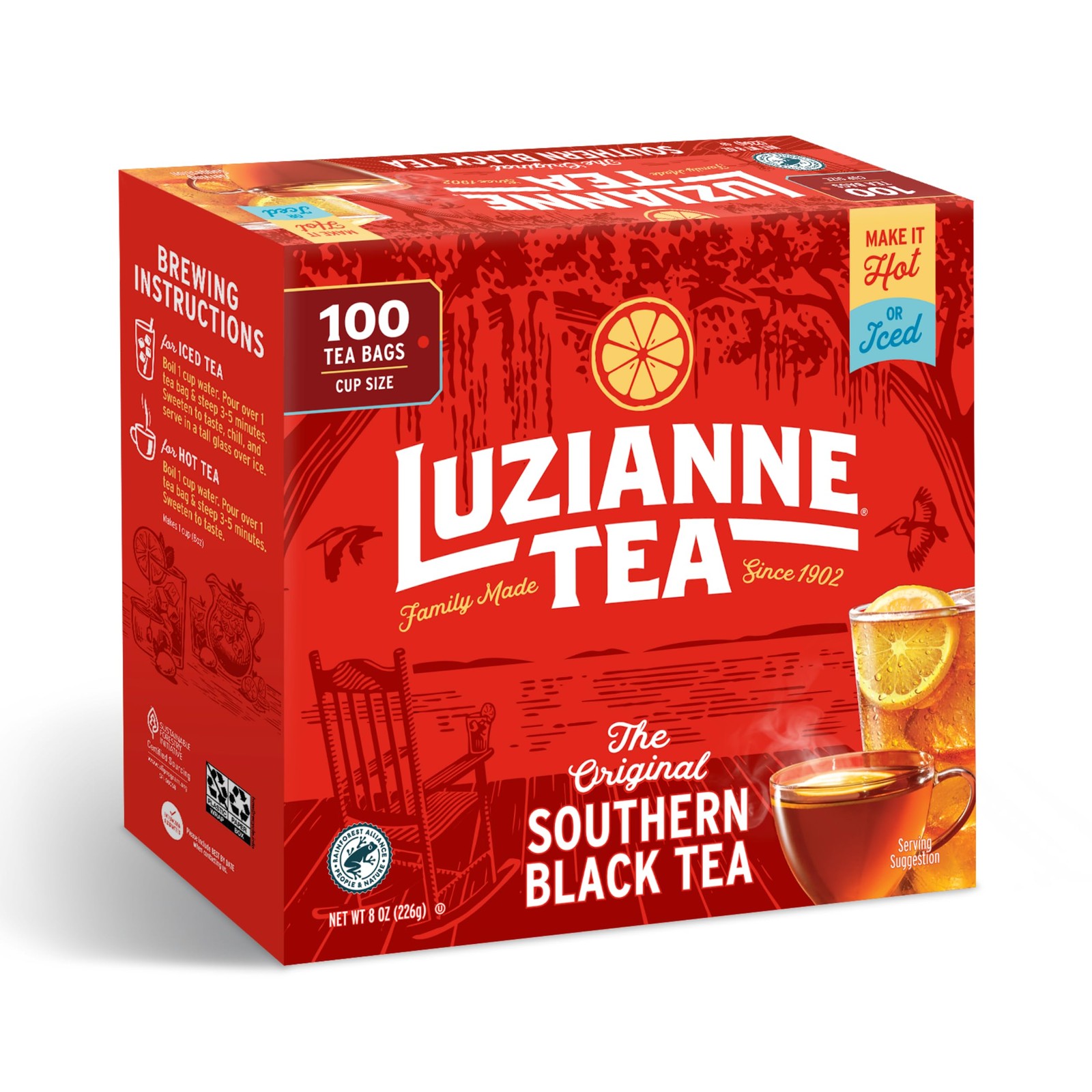 Luzianne Unsweetened Iced Tea Bags, Family Size, 100ct 100 Count (Pack of 1)