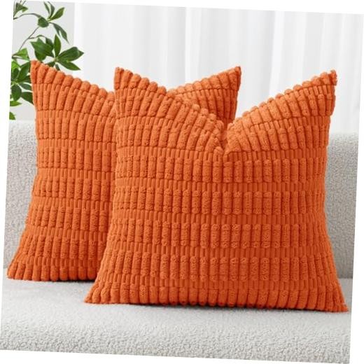 Pack of Corduroy Decorative Pillow Covers 18x18 18" x 18" (Pack of 2) 2 Orange