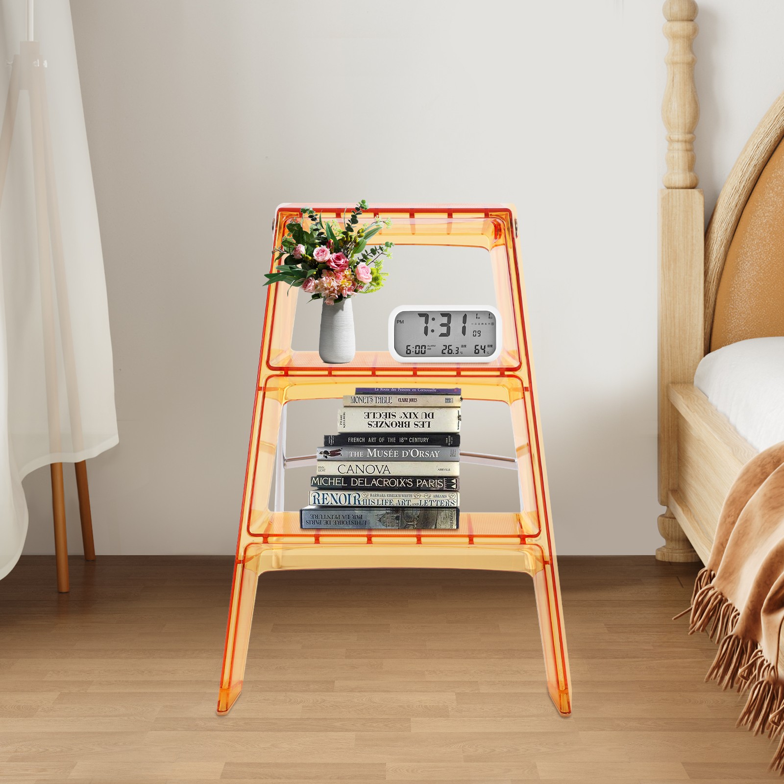 Orange Folding Step Stool for Adults 3 Step Ladder Folding Step Stool 44*52*63cm
