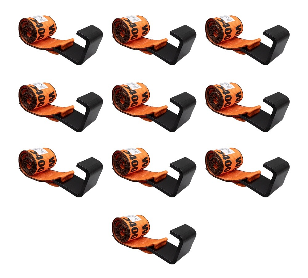 10Pk 4"x5' Orange Roll Off Winch Strap for Container w/ Flat Hook 6,667 lbs WLL