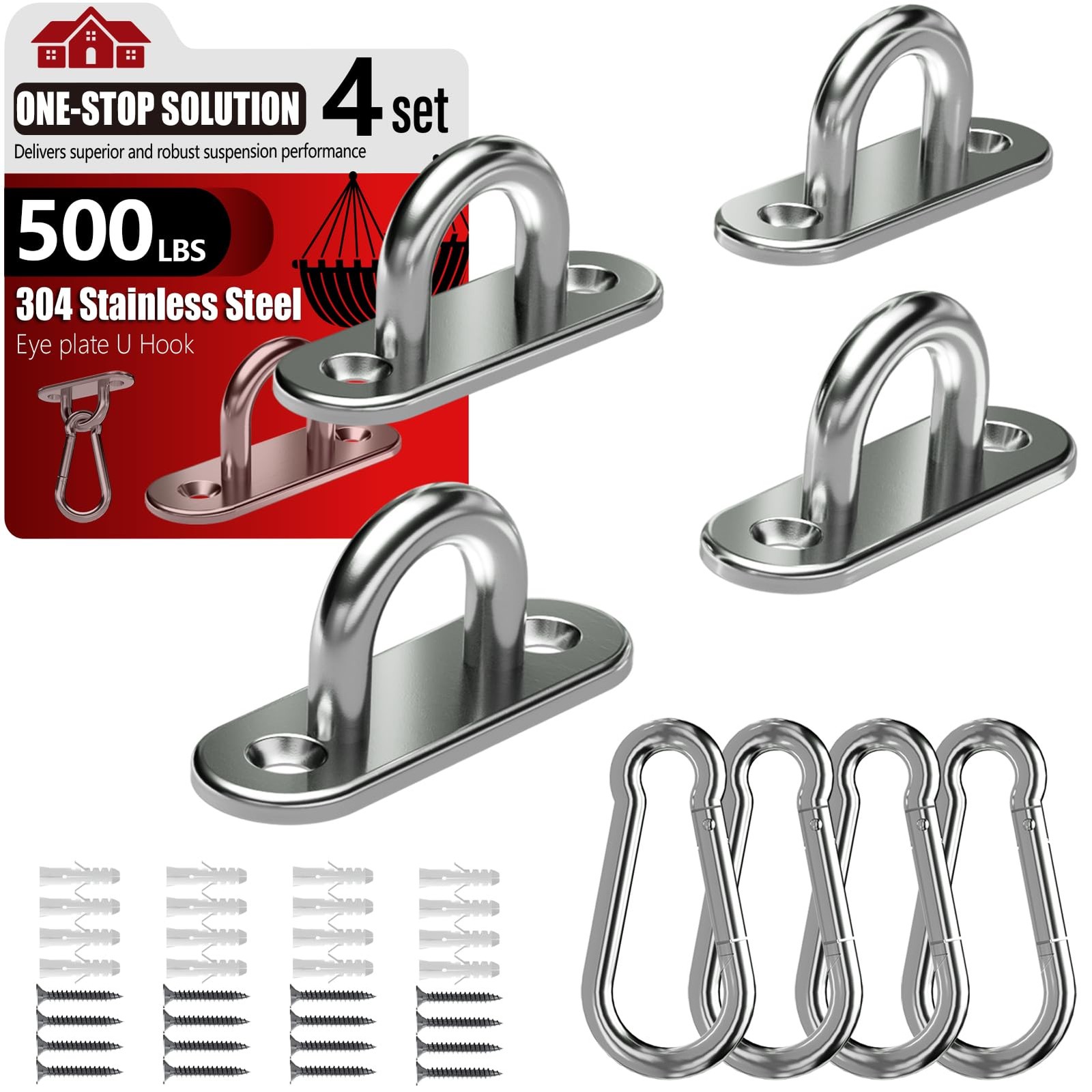 sprookber 304 Stainless Steel Pad Eye Snap Hooks, M5 Heavy 2 Inch, Silver