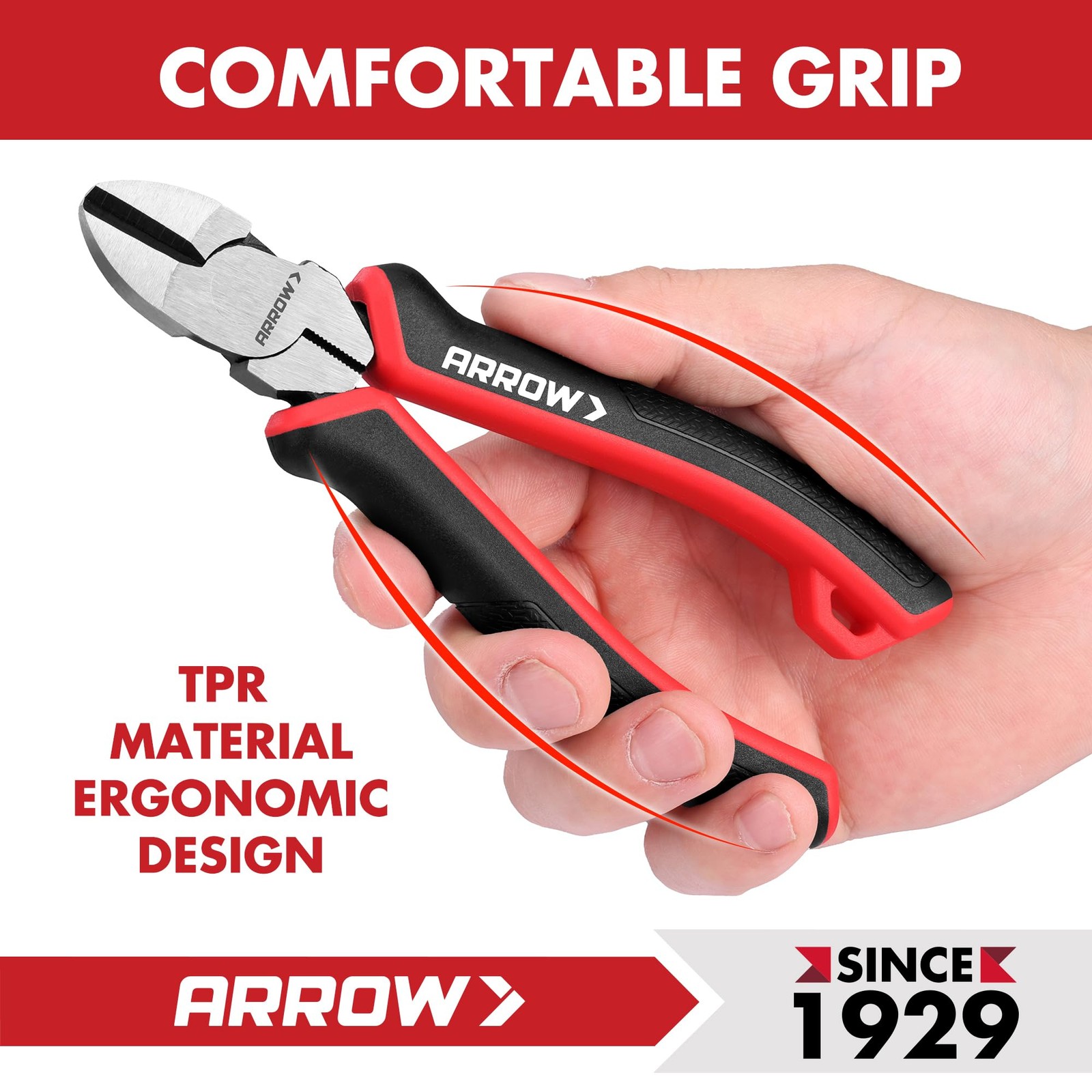 ARROW High Leverage Diagonal Pliers, 6 Inch Wire Cutters with Comfortable TPR...