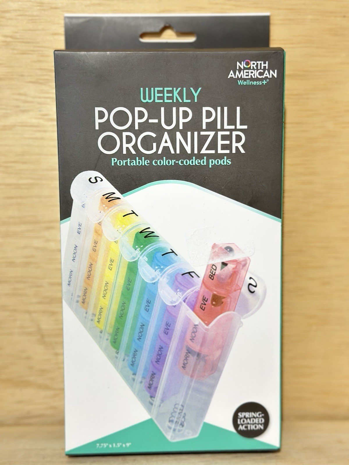 Weekly Pop Up Medicine Pill Organizer Daily- Portable Color Coated Pods