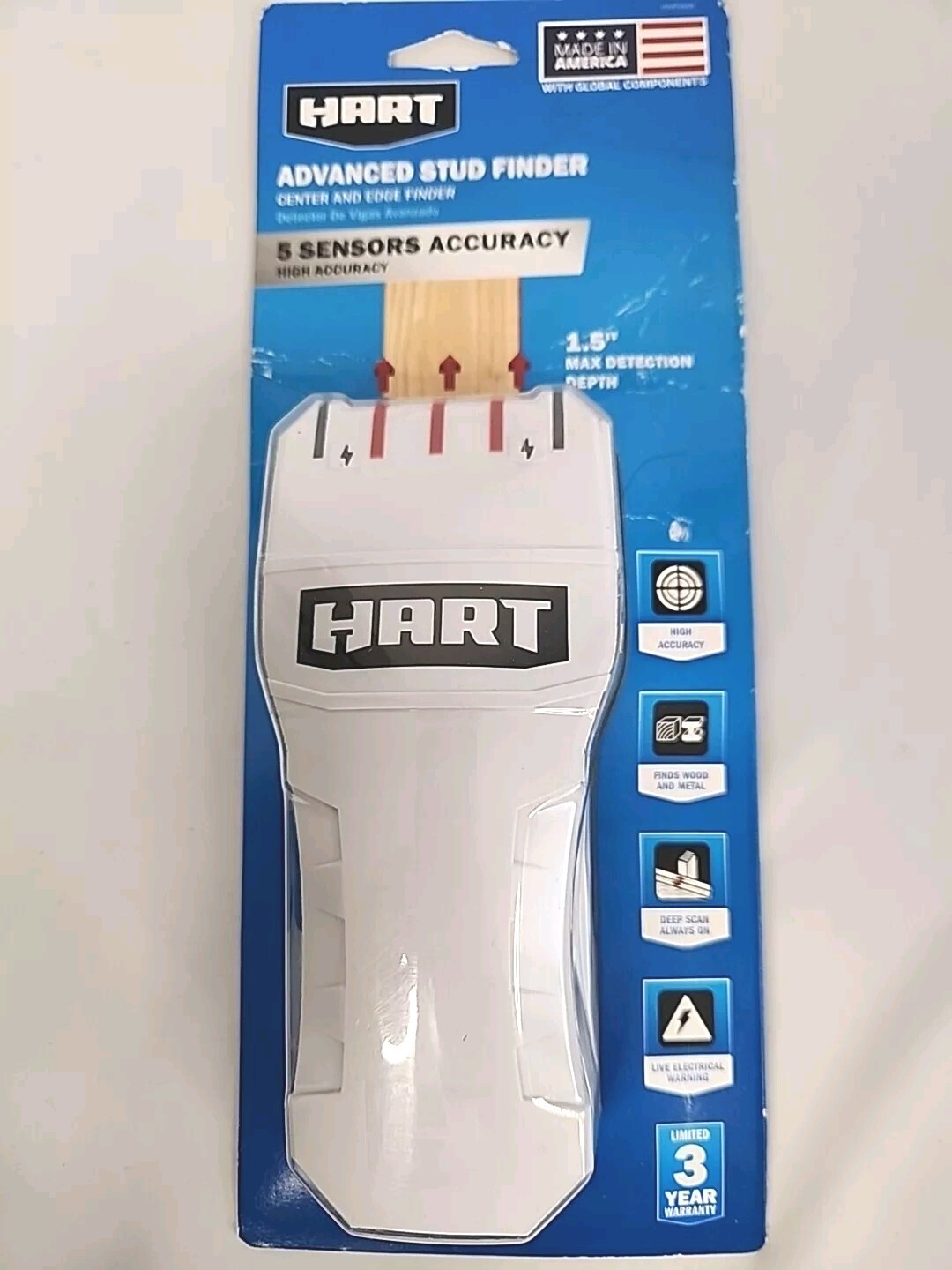 HART ADVANCED STUD FINDER 5-SENSORS new 1.5" DETECTION DEPTH Finds Wood & Metal