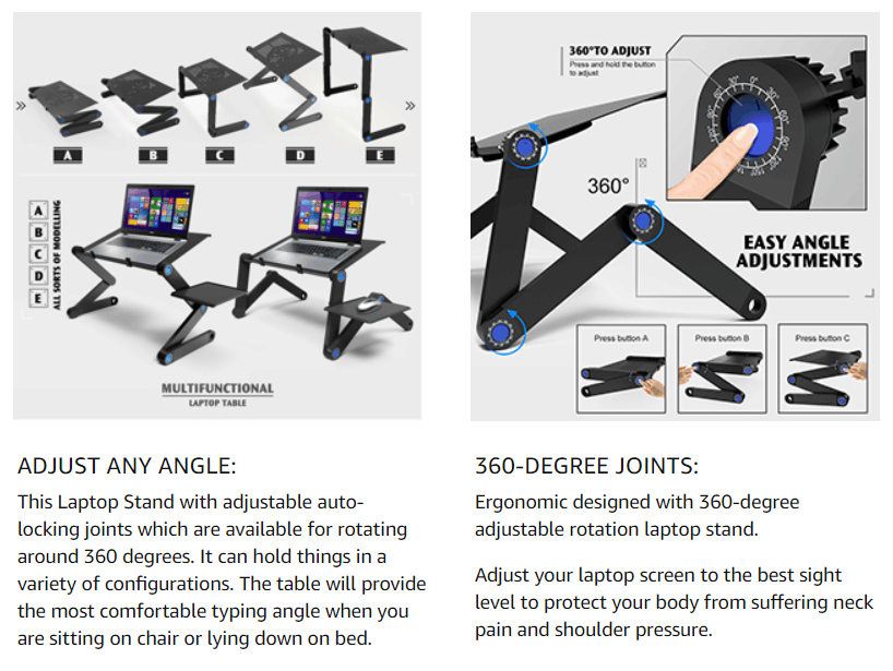 360° Adjustable Foldable Laptop Stand Table Sofa Bed Tray Notebook Computer Desk