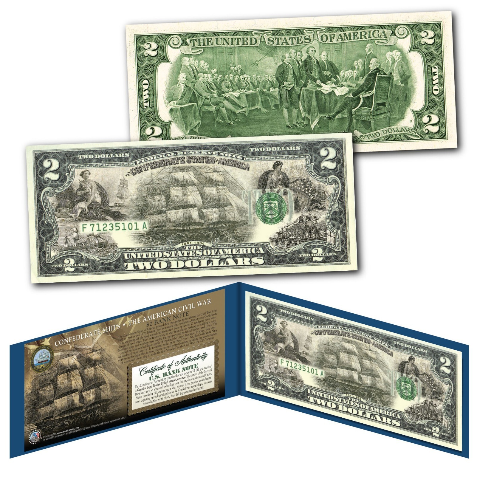 CONFEDERATE SHIPS Confederate States of America from Civil War on New US $2 Bill