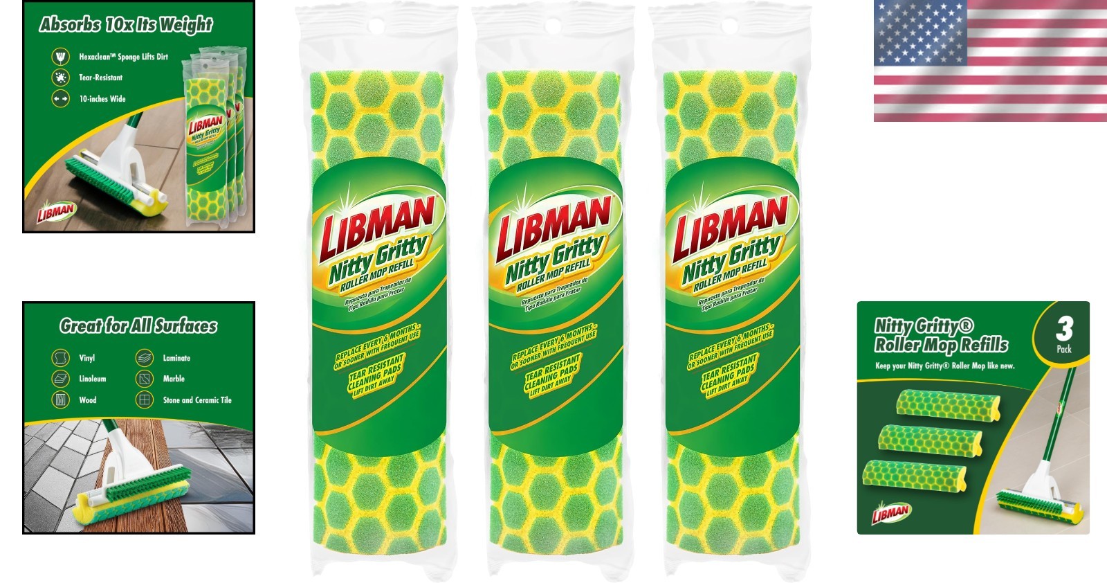3 Durable Nitty Gritty Roller Mop Refills - Eco-Friendly Floor Cleaning Solution