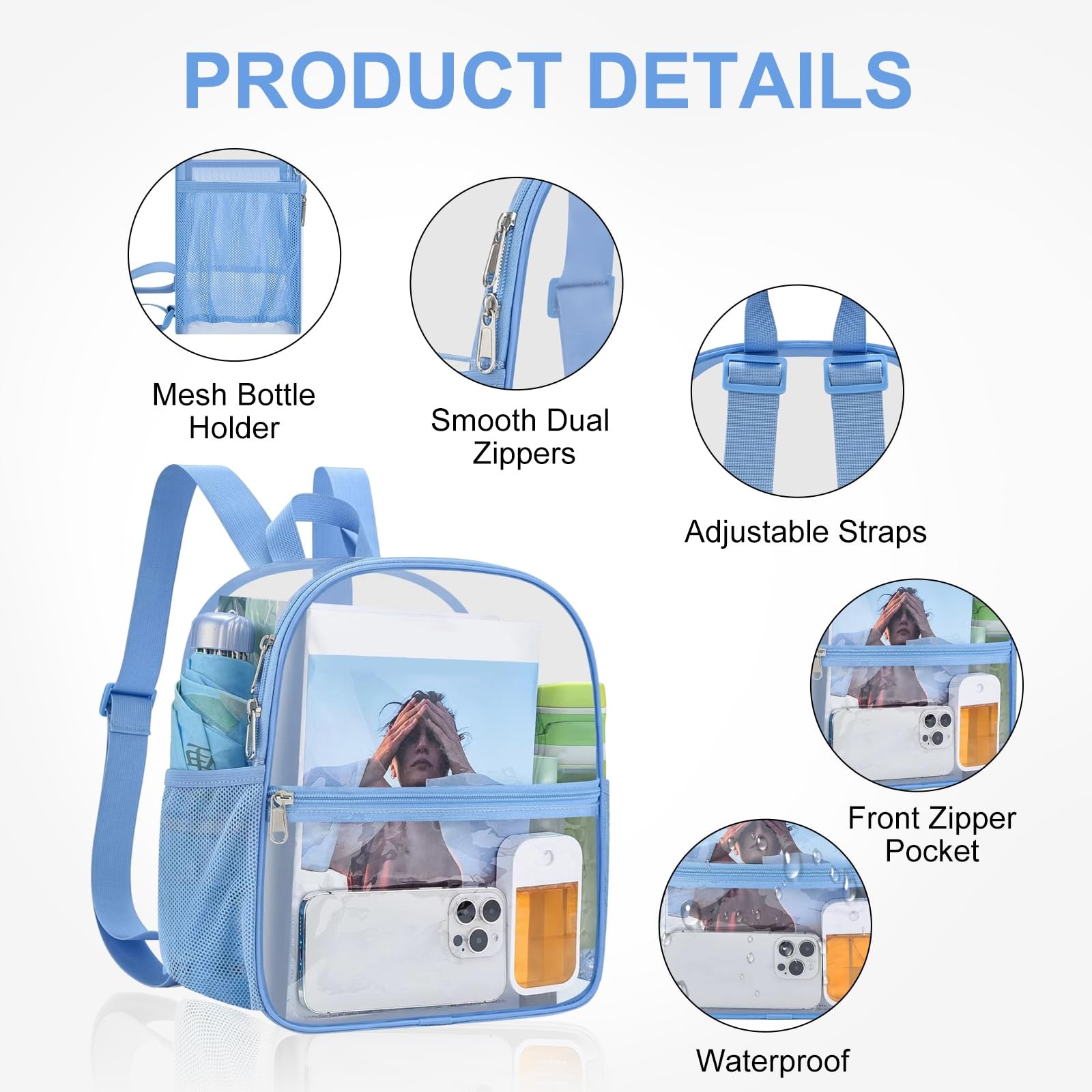 Clear Backpack Stadium Approved 12X11x6, Waterproof Clear Bag Stadium Backpac...
