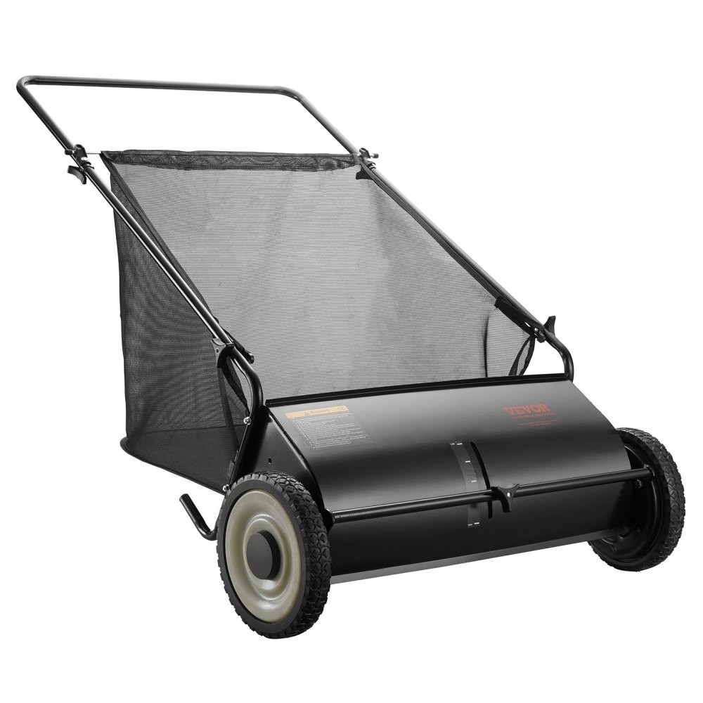 26" Push Lawn Sweeper w/ 7 ft³ Bag, 4 Brushes, Rubber Wheels, Heavy Duty Steel