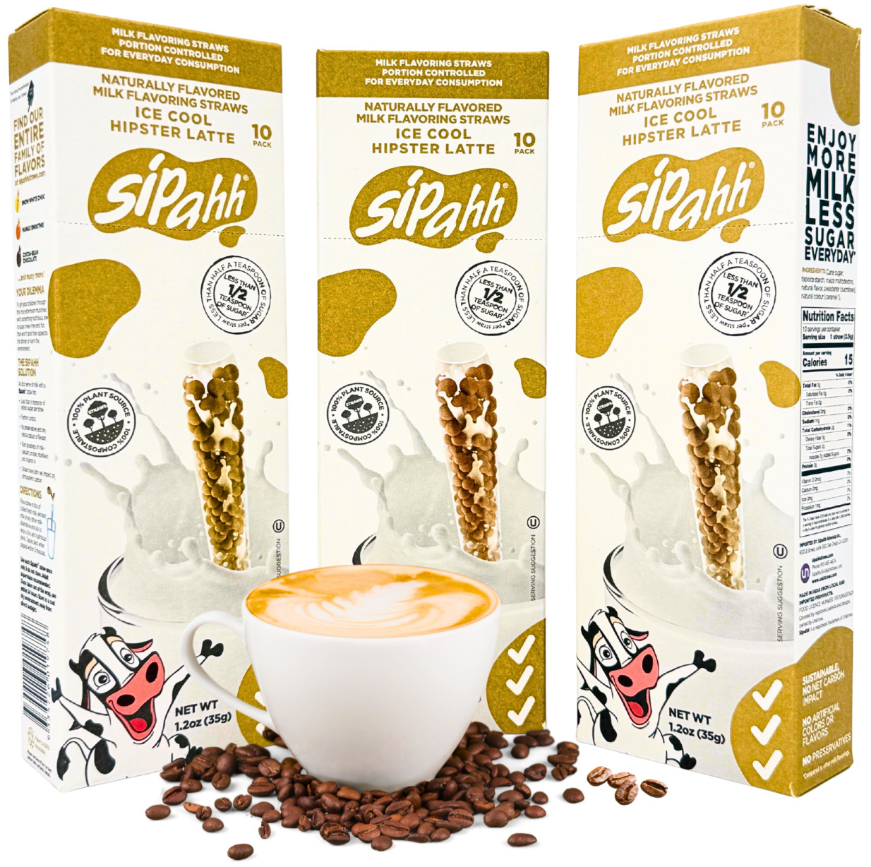 Sipahh 30 Pack Milk Flavouring Straws - Ice Cool Hipster Latte -  Vegan Friendly