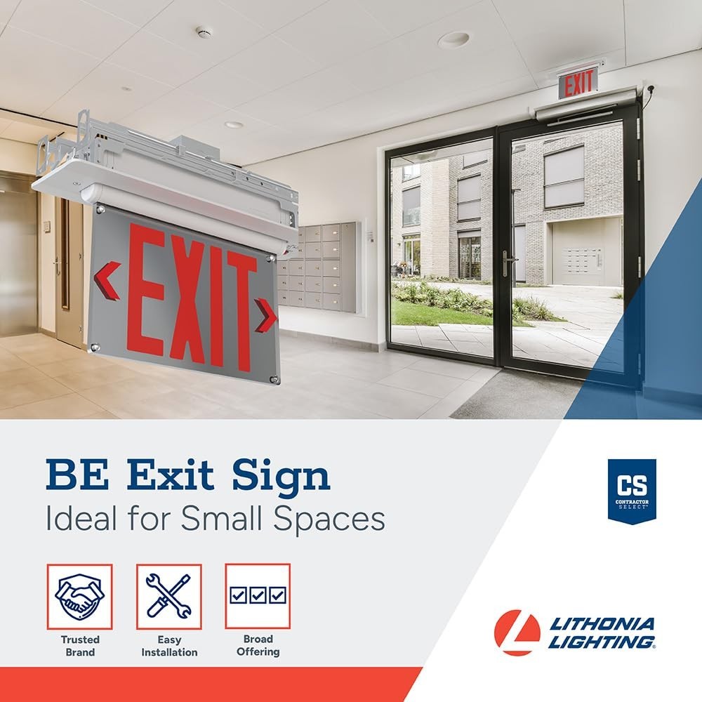 Edge-lit LED Exit Sign with Red Letters Universal Mount Emergency Battery Backup