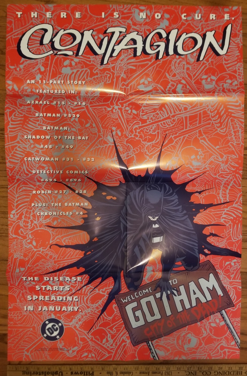 DC COMICS "BATMAN : CONTAGION" 1995 22x33.5 PROMO POSTER-THERE IS NO CURE-*NOS*-