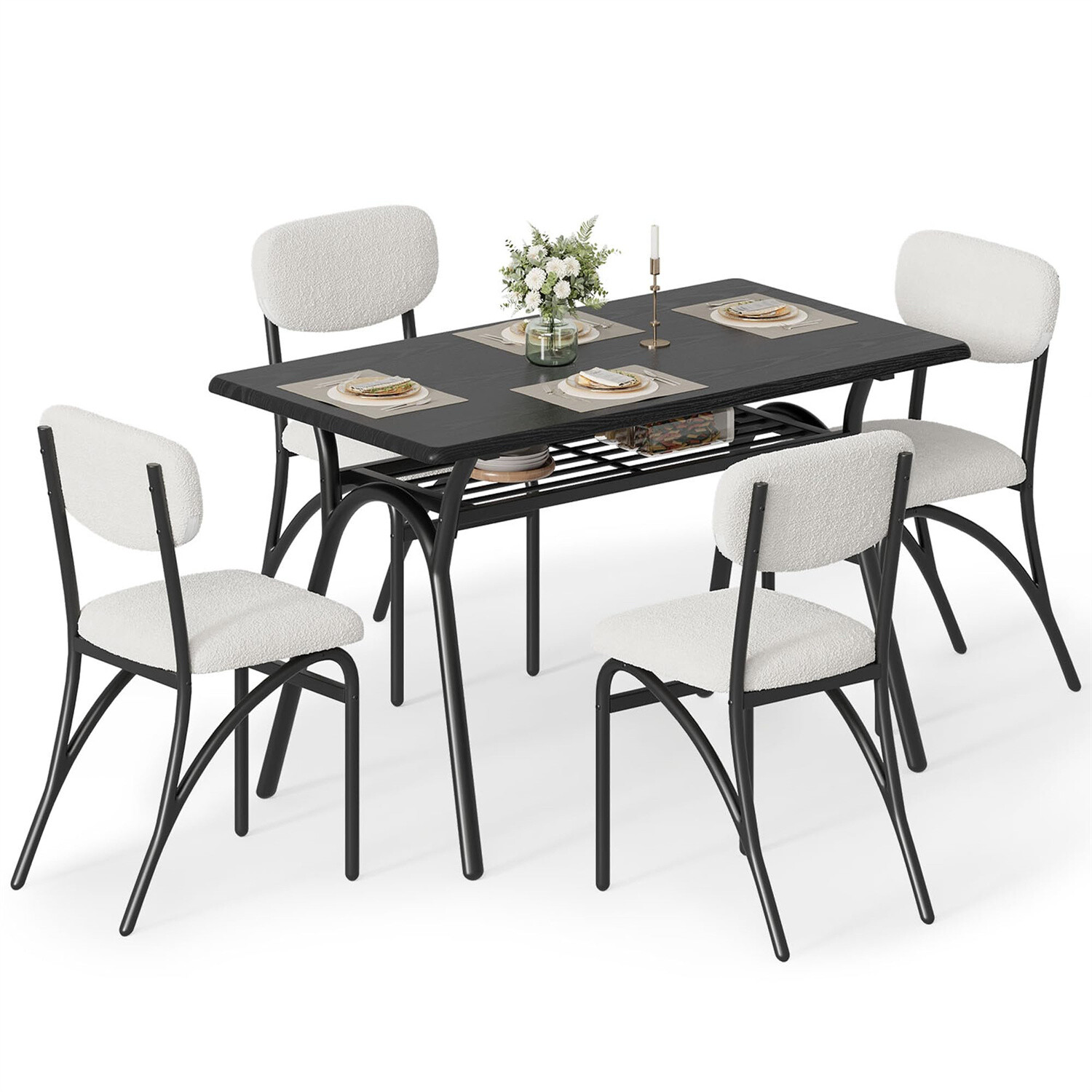 ✅Dining Table Set for 4 Kitchen Table with Boucle Chairs for 4 Modern Rectangula