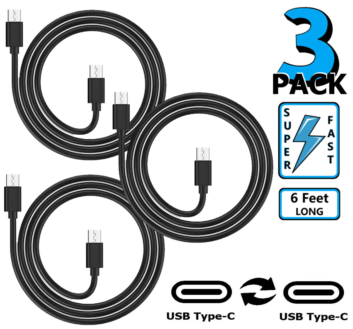 3 Pack 6ft USB C Super Fast Charge Cable Cord For Galaxy S10 S21 S23 S24 S25 S26