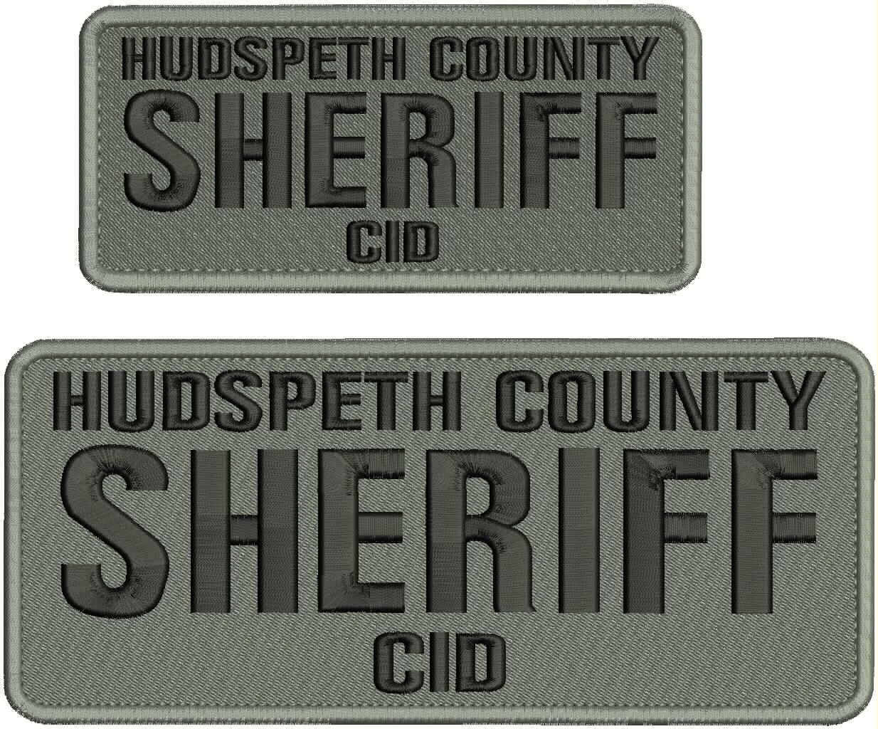 Hudspeth County Sheriff Cid EMB PATCH 4X10 & 3X7 HOOK ON BACK black on gray