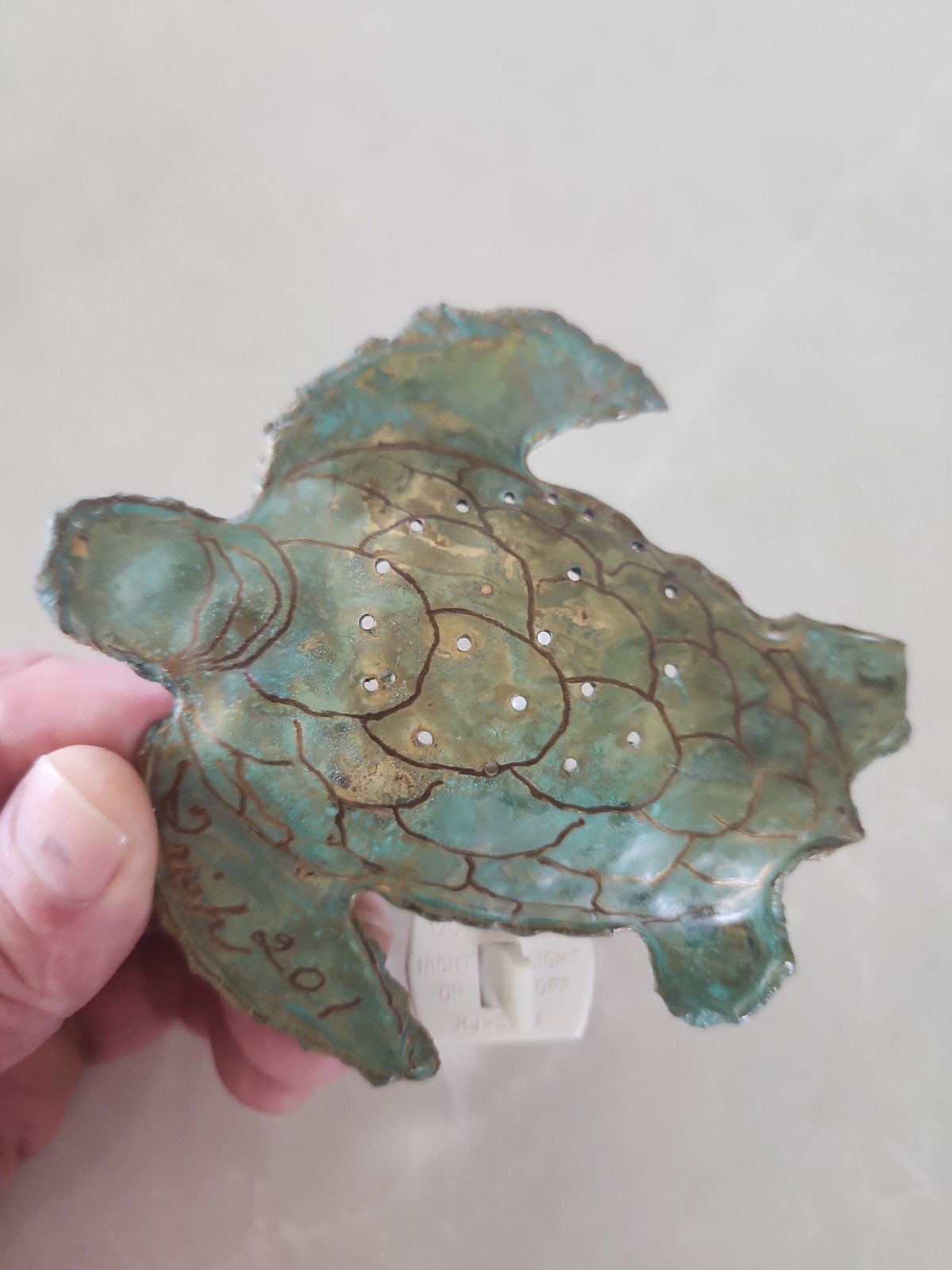 Hand Crafted Sea Turtle Night Light Signed Irish 201