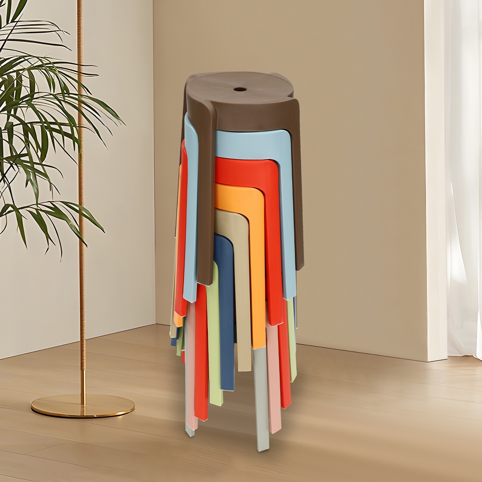 Plastic Stool Counter Kitchen Stools 18'' Set of 4 Backless Stackable Bar Stools