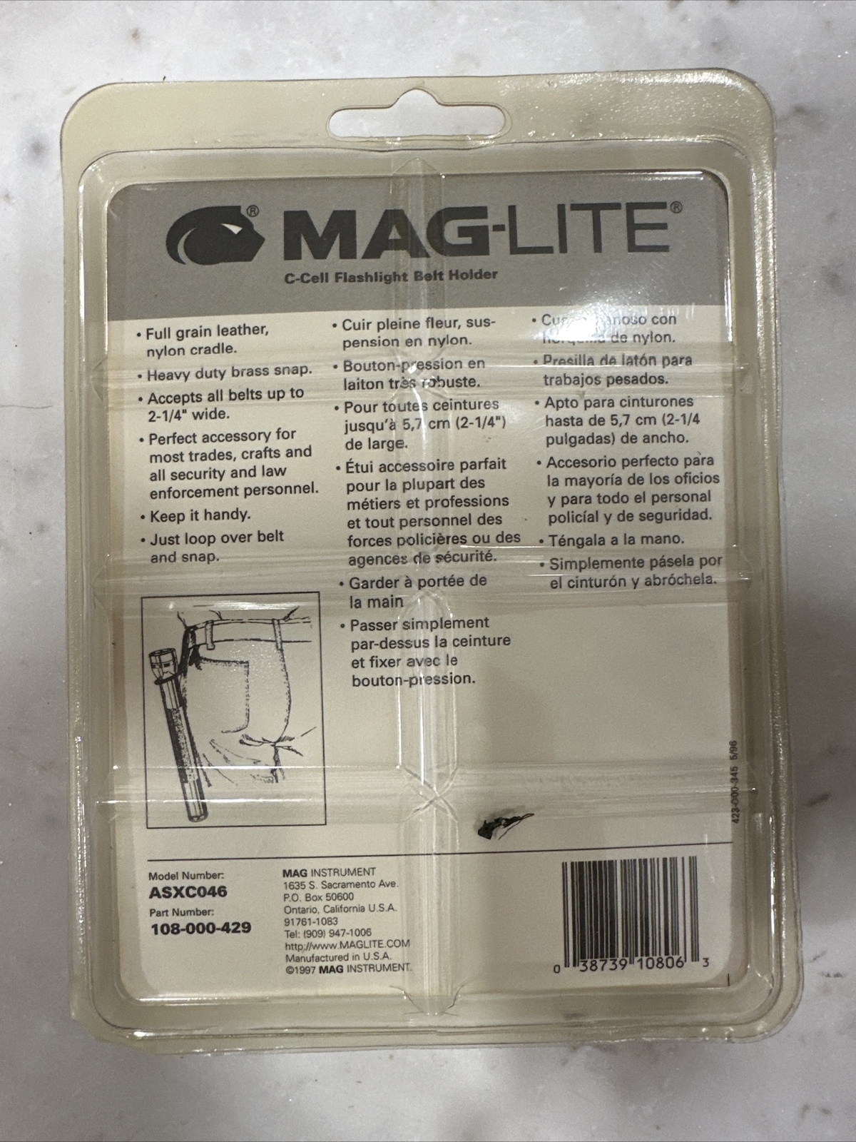 Maglite ASXC046 Black Plain Leather Belt Holder For C Cell Flashlight