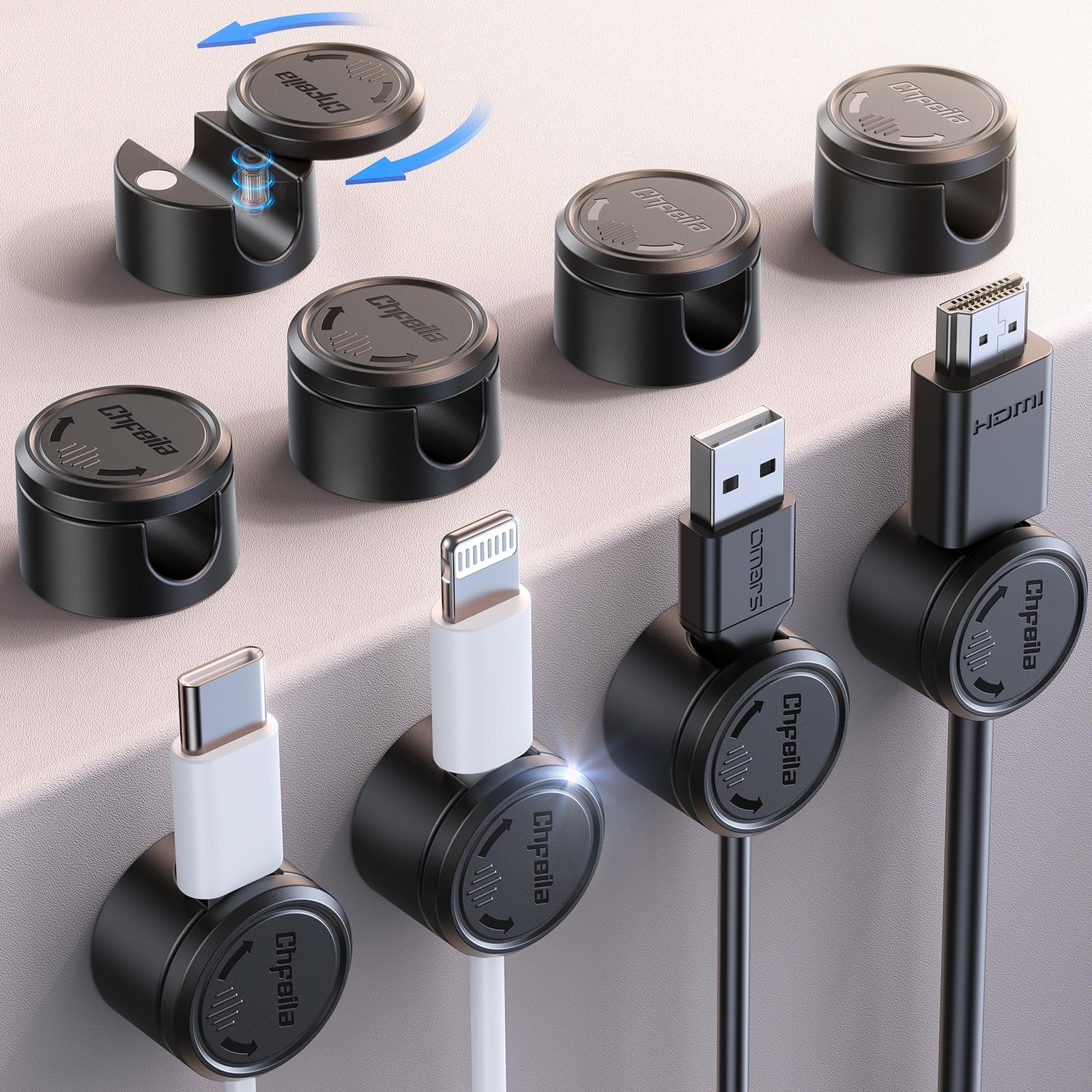 9 Pack Cord Organizer, Chfeila [360°Rotating 9 - Black, Black