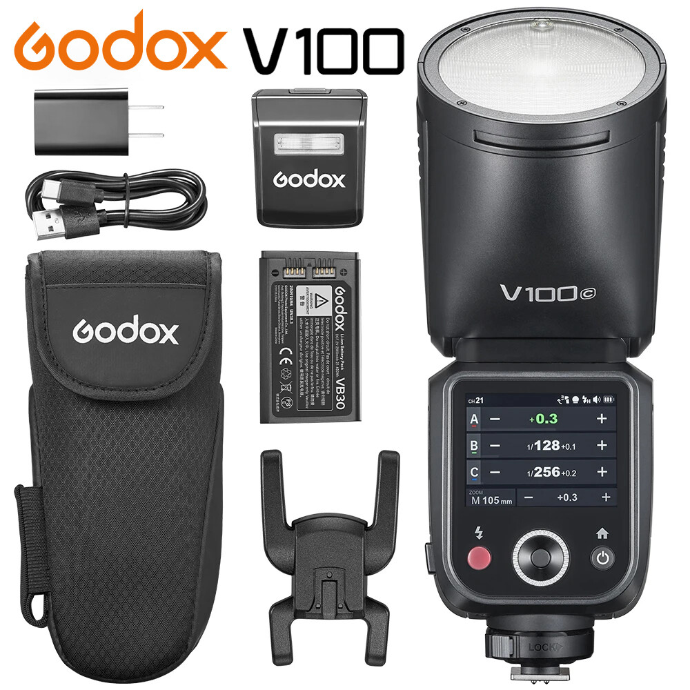 US Godox V100 C/N/S/F/O 100Ws TTL Round Head Camera Flash Touch Screen Speedlite