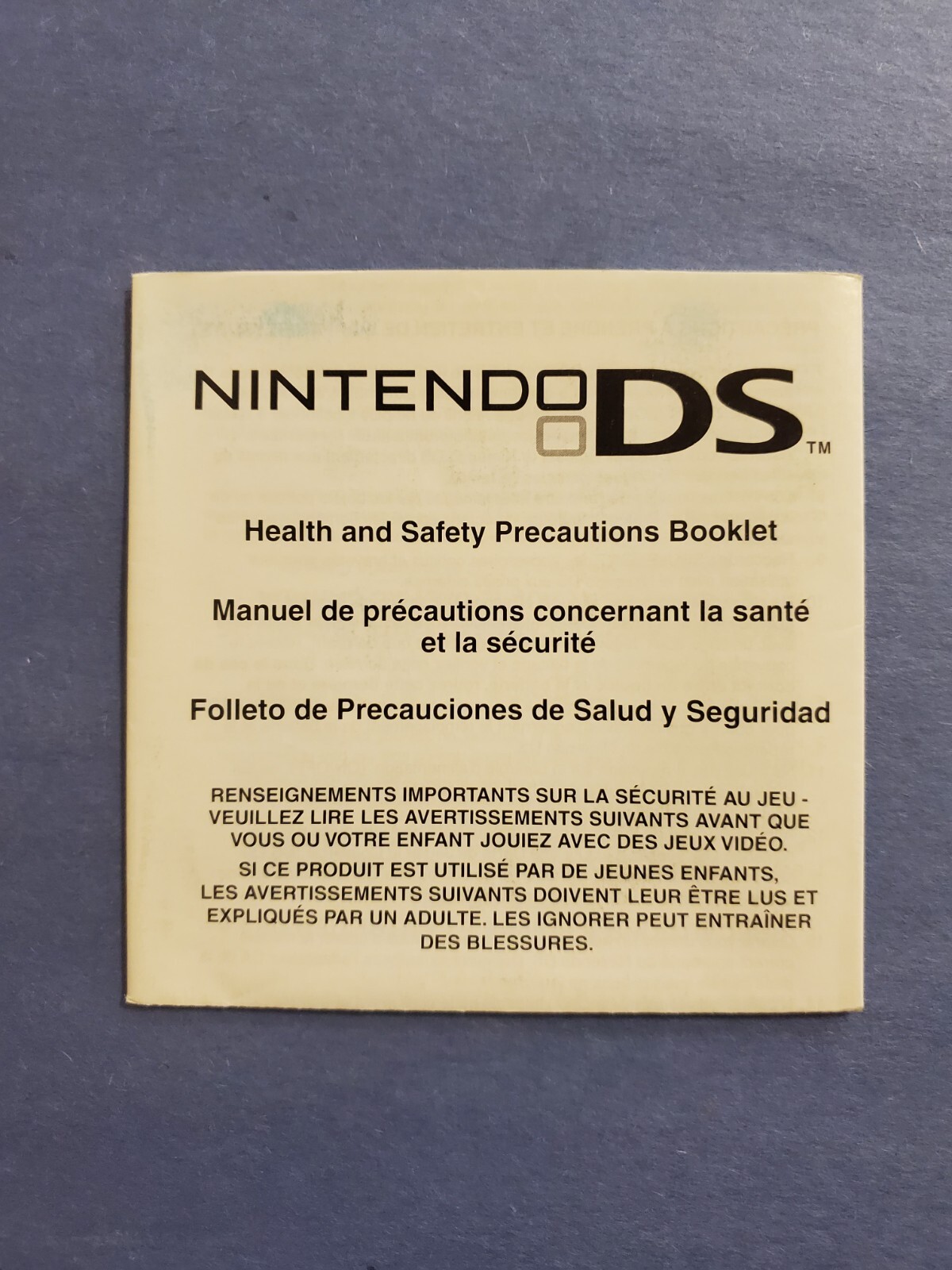 Nintendo DS Health and Safety Precautions Booklet 55878D