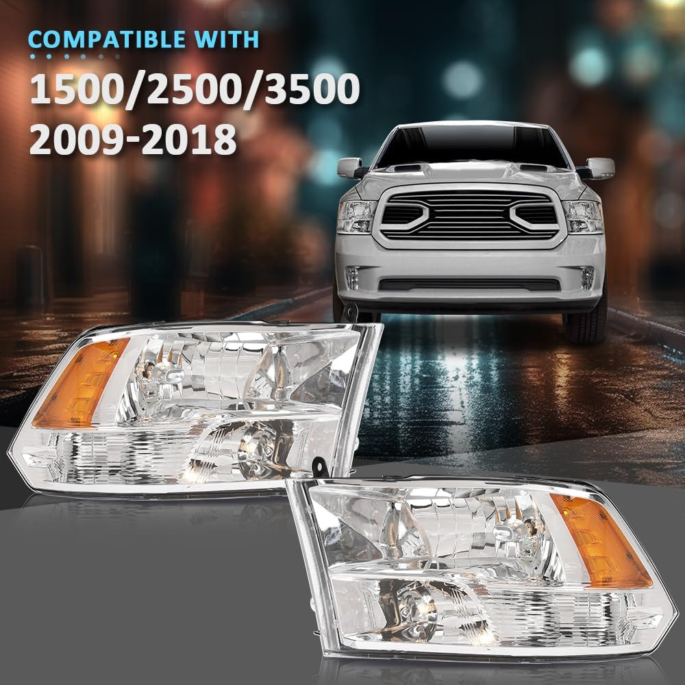 Front Headlights for 2009-2018 Dodge Ram 1500 2500 3500 Left Right Factory Style