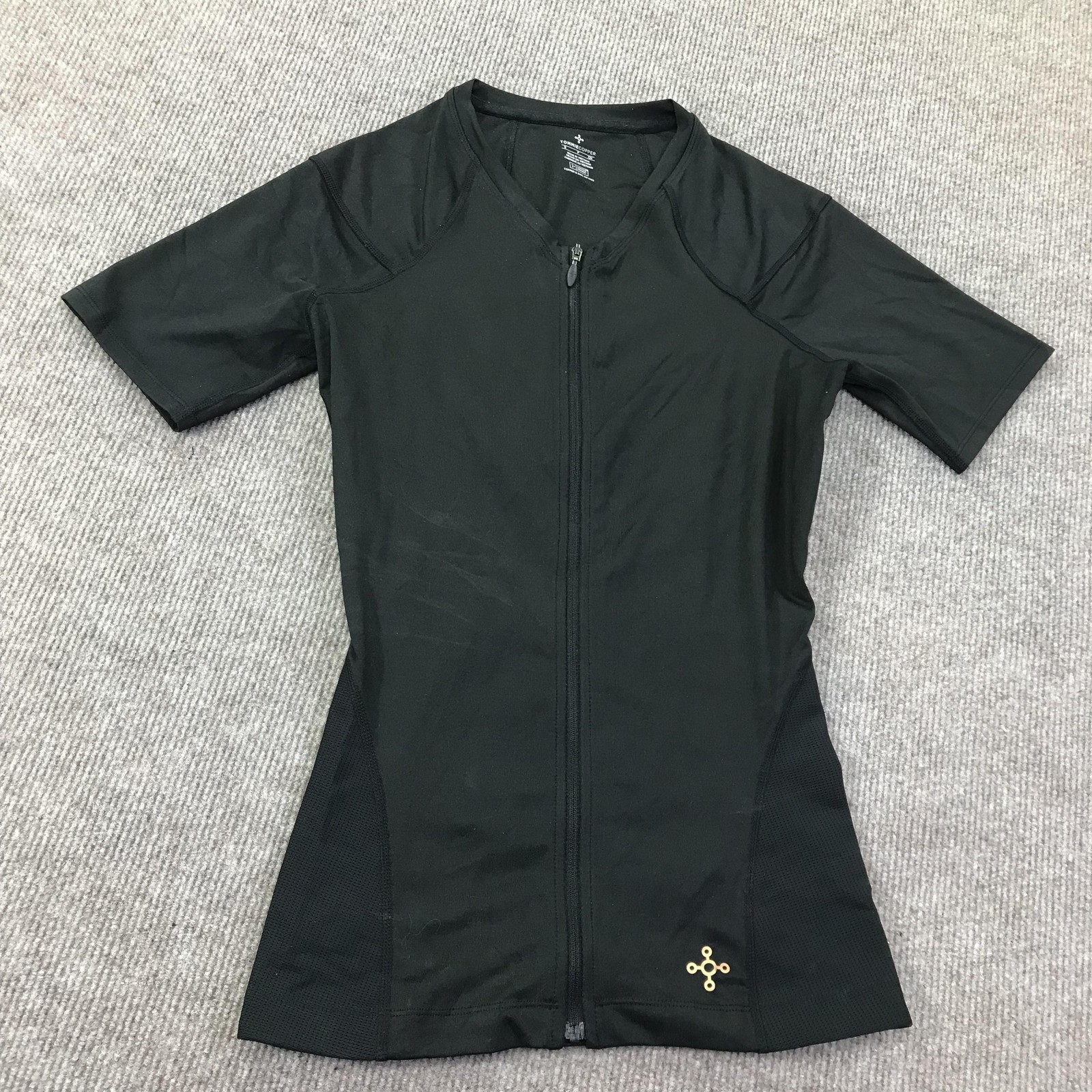 Tommie Copper Womens Back Support Compression Shirt Small Black Zip Front
