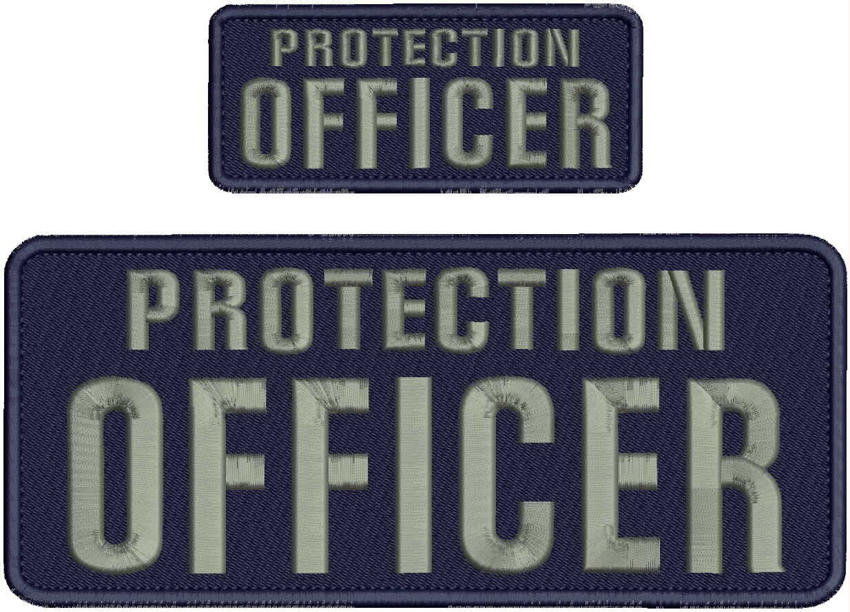 Collectible 2 Embroidery Patch Protection Officer 4x10 &2x5 Gray On Navy Blue