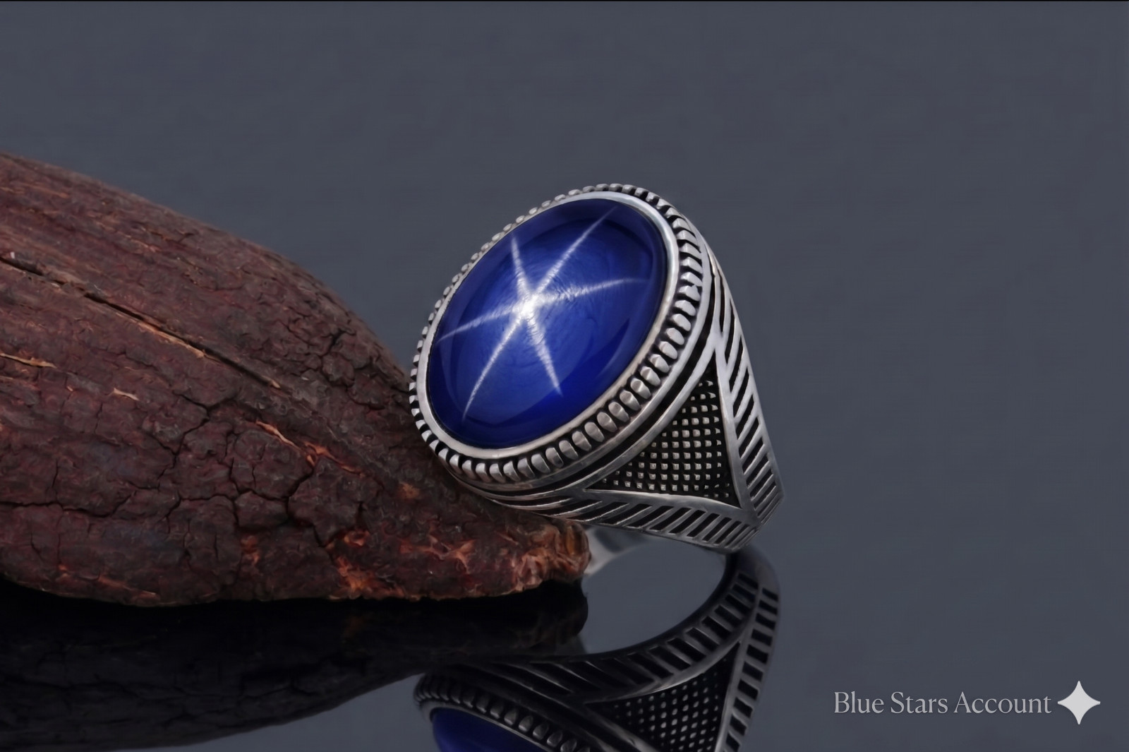 Blue Star Sapphire Ring 925 Sterling Silver 6 Ray Star Gemstone Gift For Men's