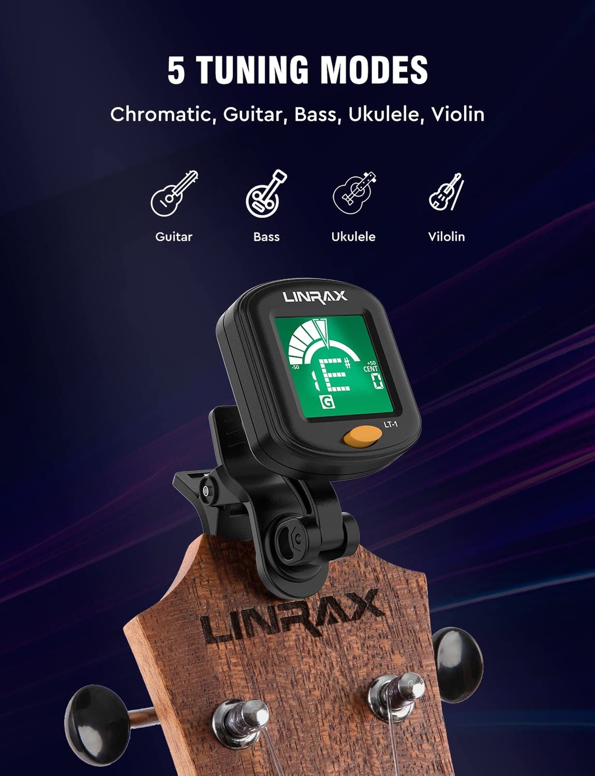 LT-1 Guitar Tuner, Clip On Tuner for Guitar Bass Ukulele Violin Viola Banjo M...