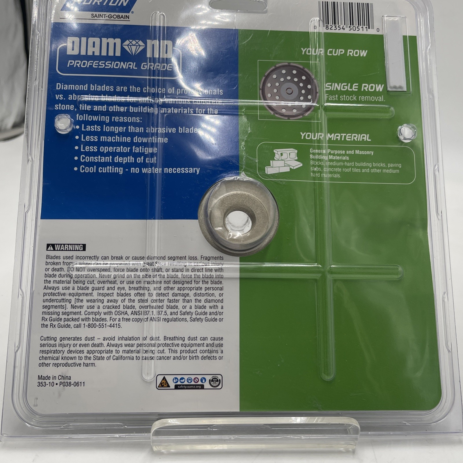 Norton 7" Pro Grade Single Row Diamond Cup Blade 50511-038 Grinder Wheel