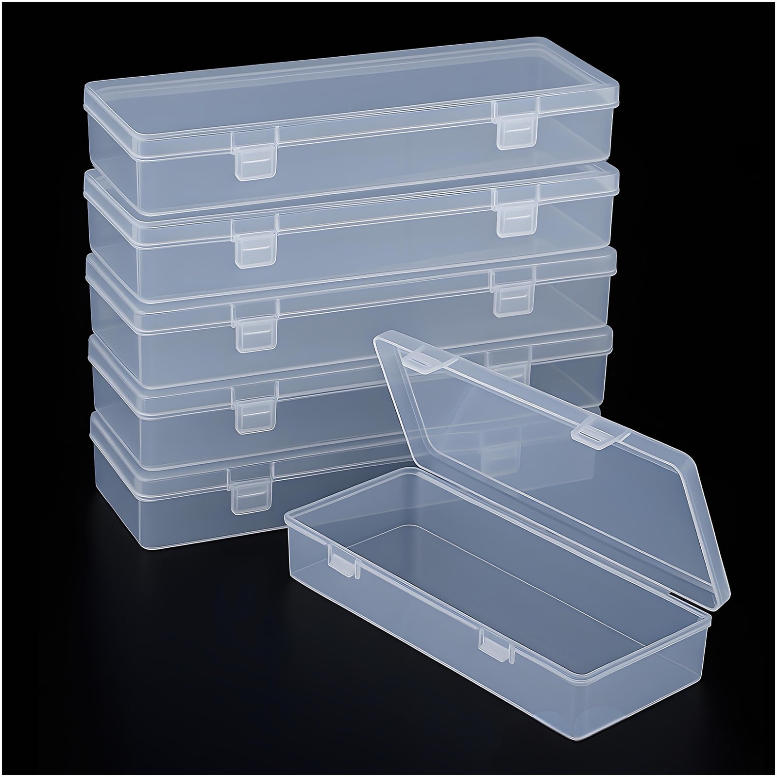6 Pack Clear Plastic Storage Boxes with Hinged Lids, 6x2.6x1.2 Inches Long Re...