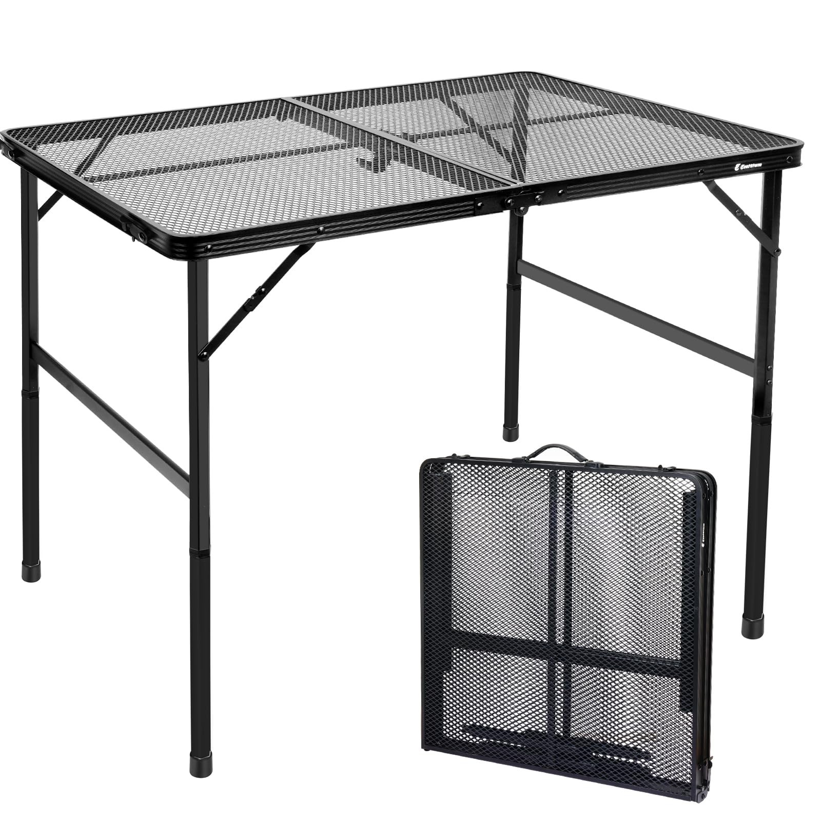 4 ft Folding Table with Metal Mesh Desktop, Grill Table Camping Table with