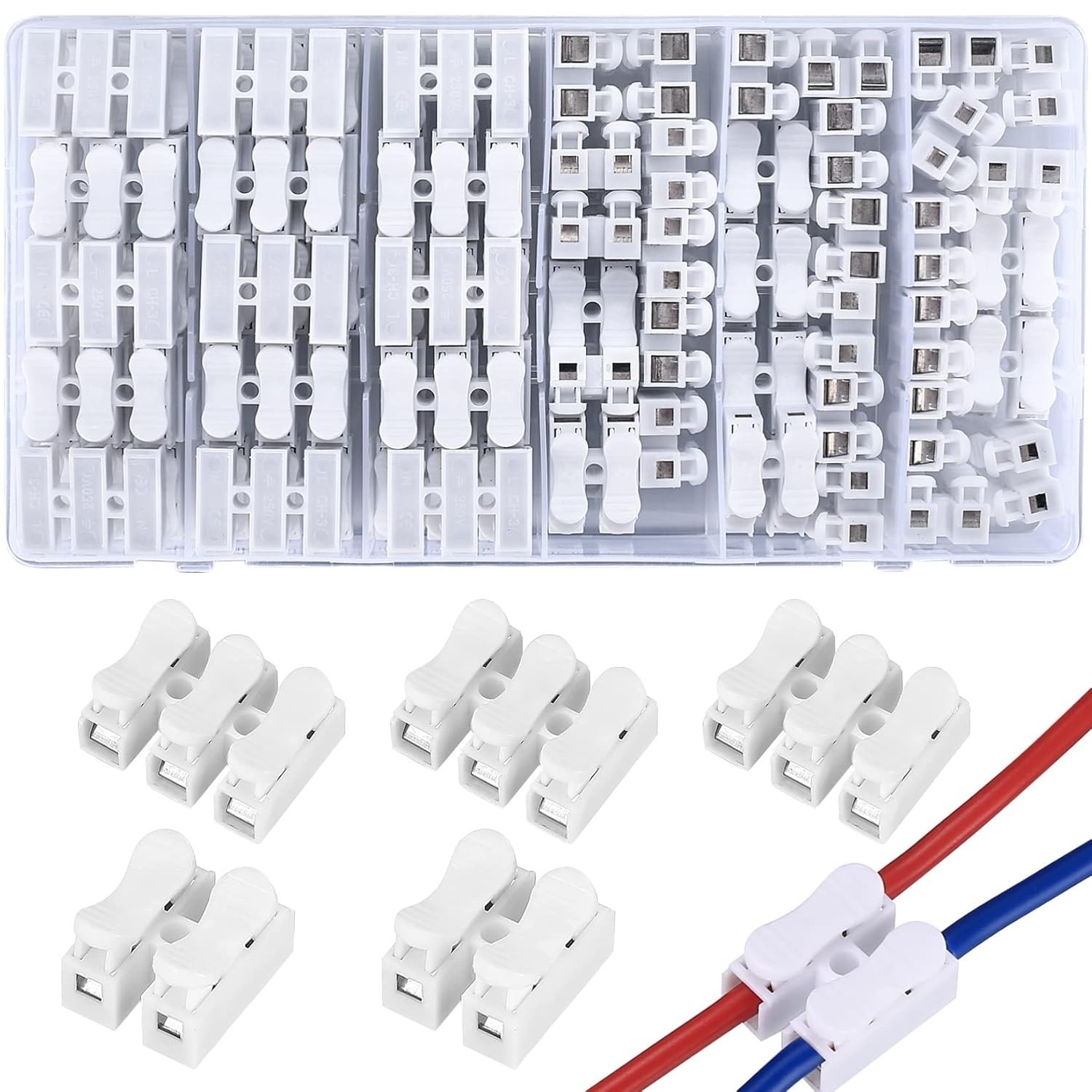 65PCS Spring Wire Connectors 2 Pin Push-In Quick Terminal Block Cable Clamp
