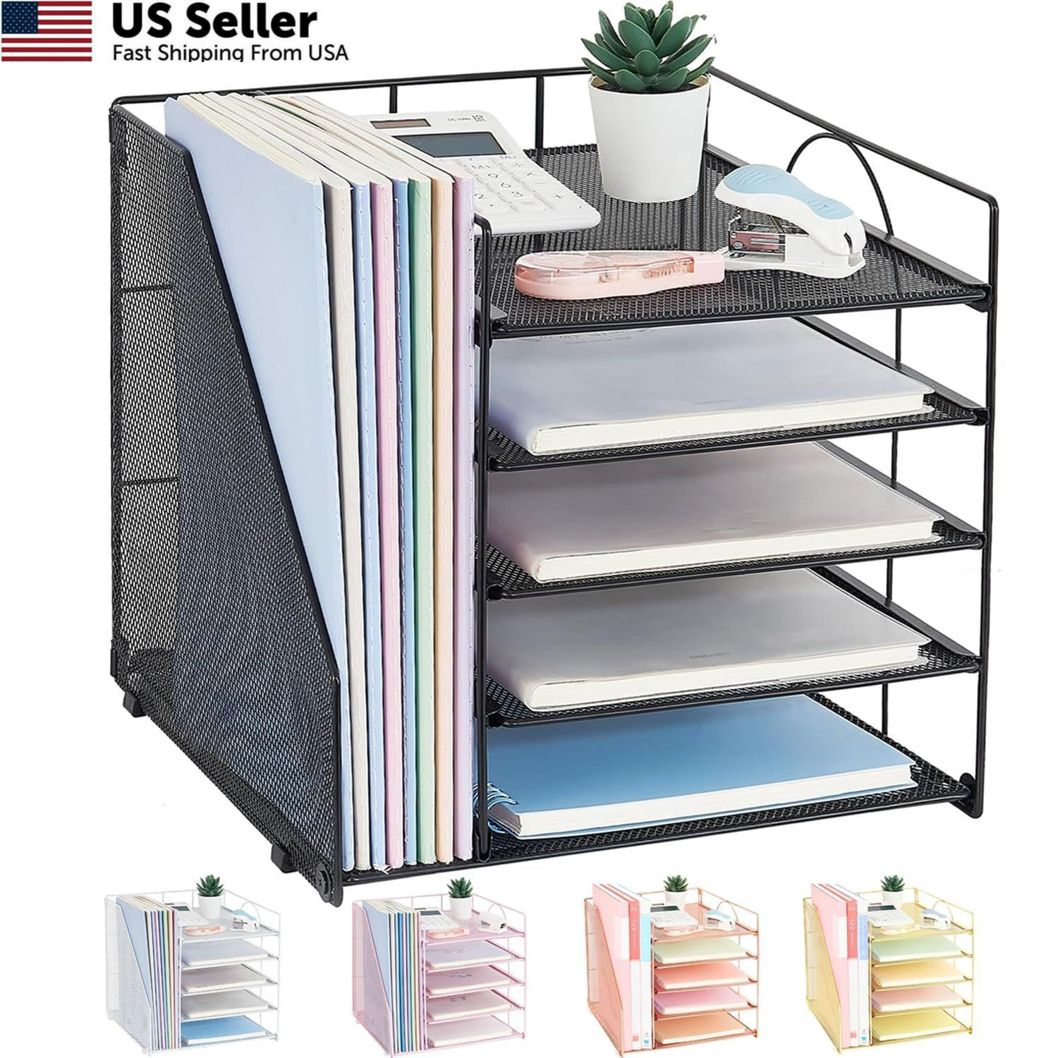 LEKETREE Desk Organizers and Accessories, 5-Tier Paper 12" x x 12", Black