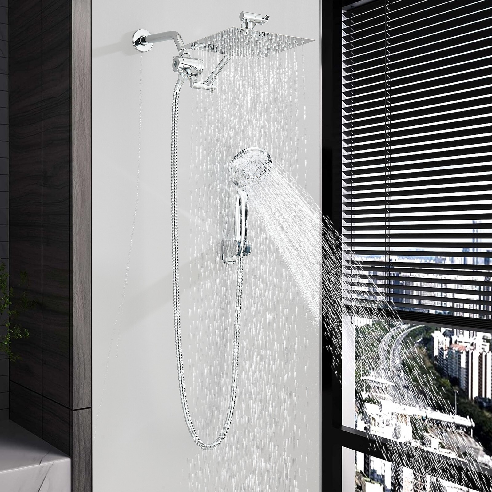 Chrome 8"Rain Shower Head with Handheld Spray Combo High Pressure Adjustable Arm