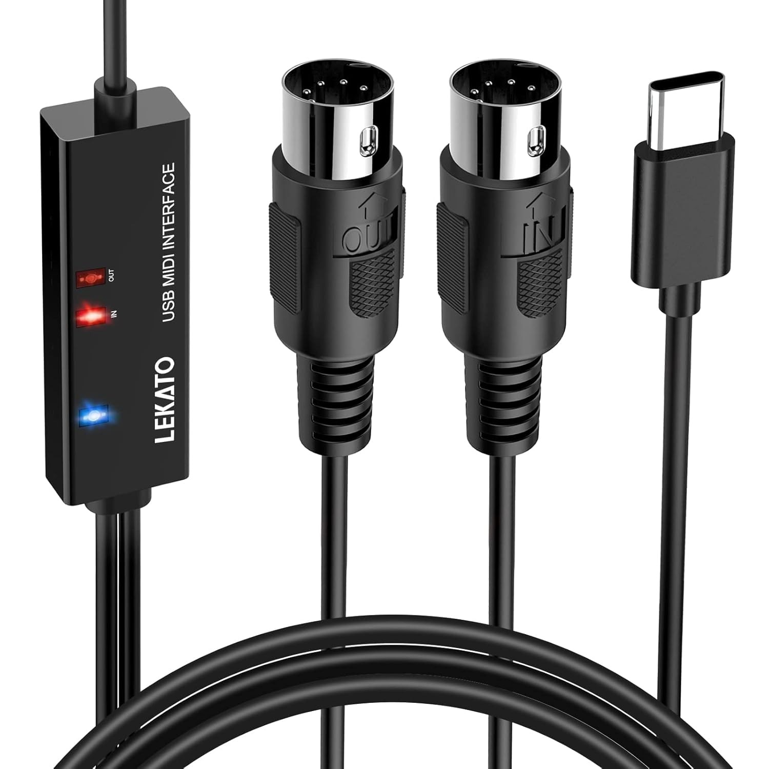 MIDI Cable, MIDI to USB C, Type-C MIDI Interface with Input & Output Connecti...