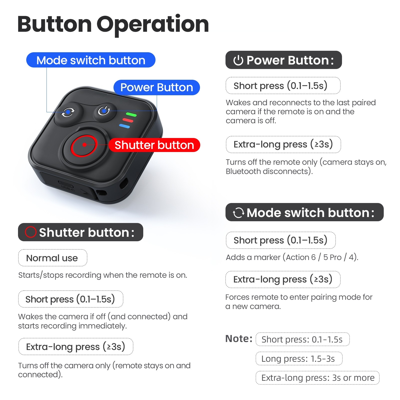 New Remote Controller for DJI Osmo 360 /for Action 6/5 Pro/4 Action Camera