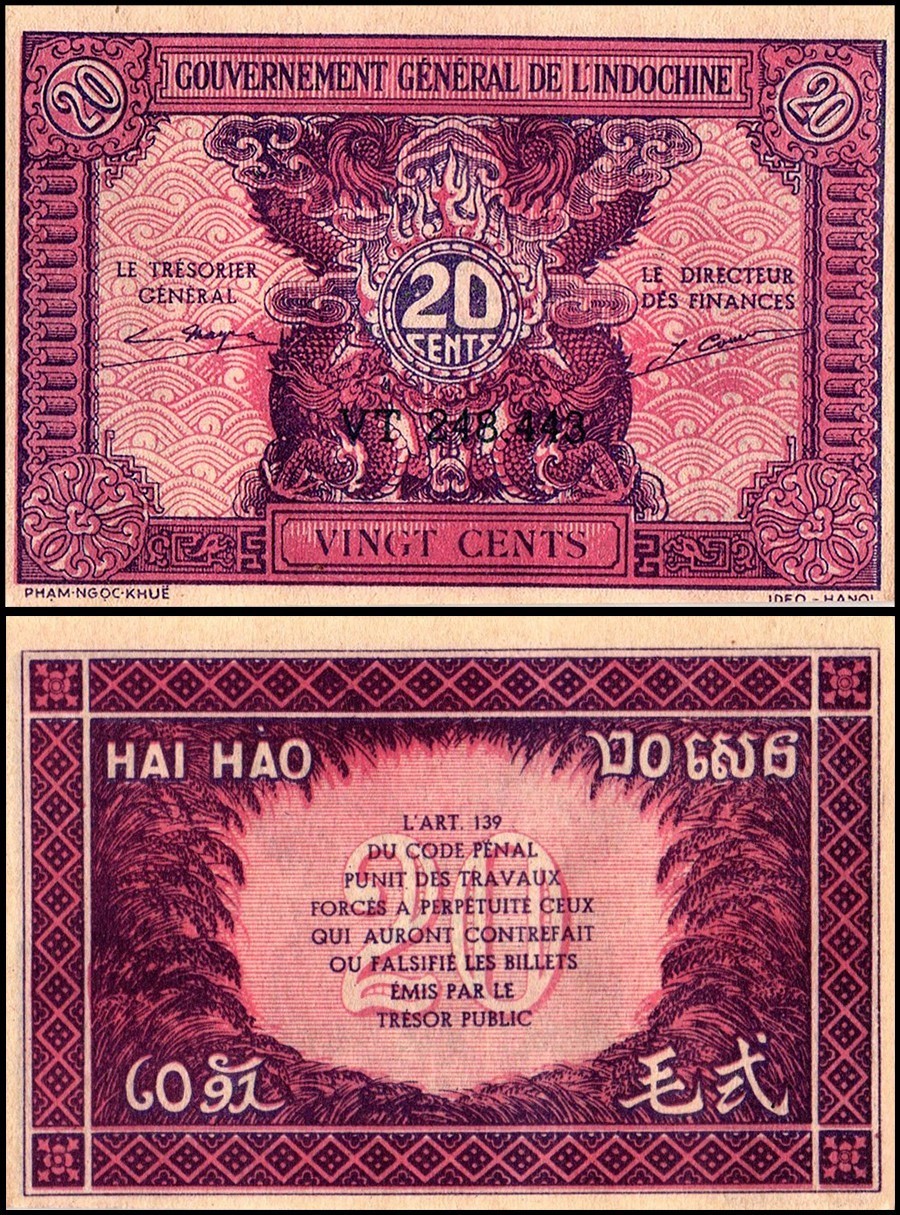 French Indo-China 20 Cents, 1942 ND, P-90, UNC