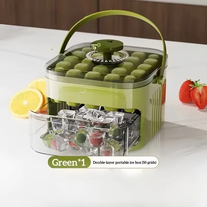 50 Cube Ice Maker Tray with Press Lid Double Layer Ice Box