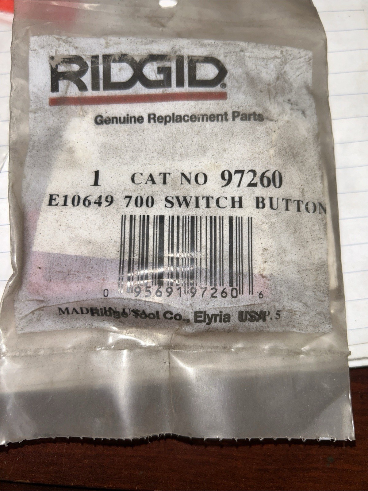Ridgid 97260 Switch Button
