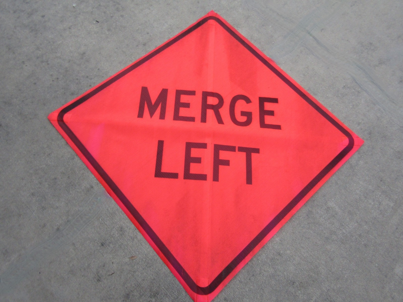 MERGE LEFT  4' x 4' Non-Reflective Vinyl Work Traffic Sign & Cross Ribs