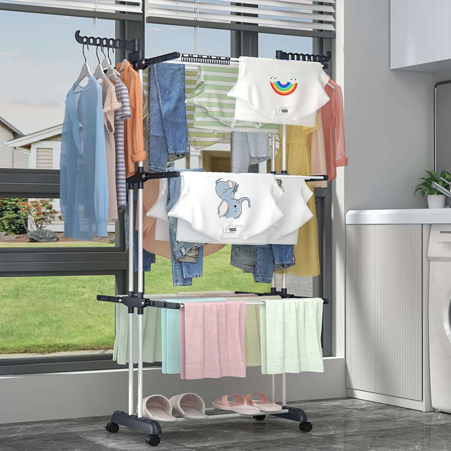 Folding Clothes Drying Rack Stainless Steel Laundry Rack Storage Stand Portable