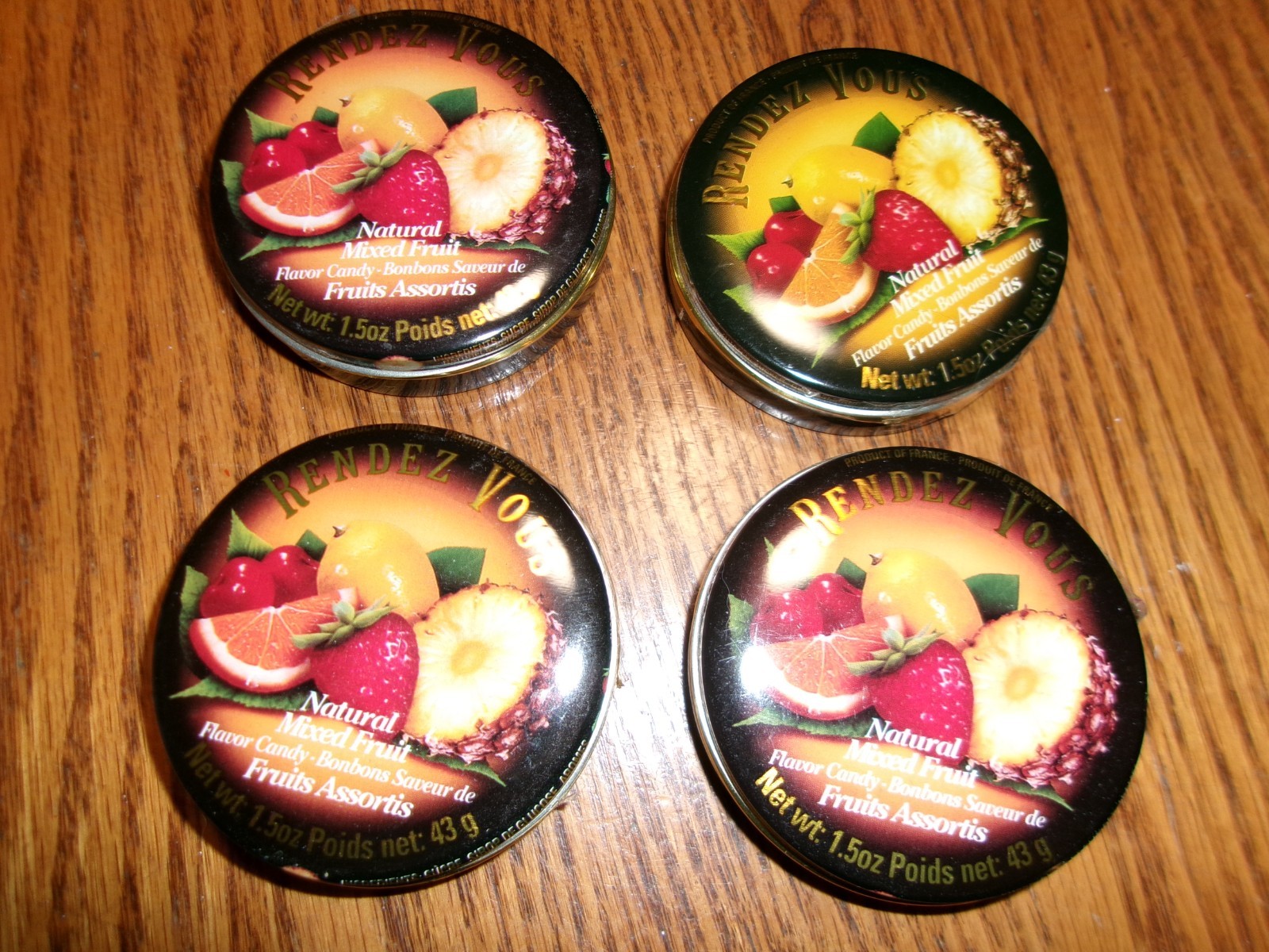 4 unopened cans - Rendez Vous Mixed Fruit hard candy 1.5oz per can