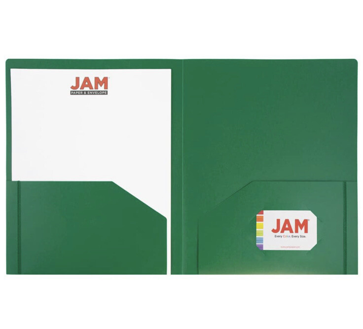 JAM Paper Heavy Duty Plastic Two Pocket Presentation Folders - Green - 6/pack