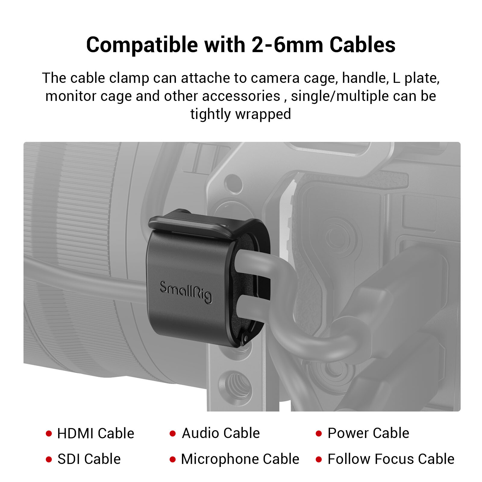 SmallRig Camera Cable Clamp 4 pcs for HDMI / SDI / Microphone Cables 2-6mm 3685